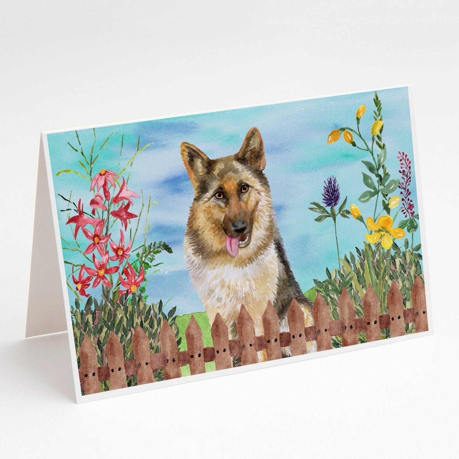 German Shepherd Spring Greeting Cards Pack of 8 Blank Cards with Envelopes Whimsical A7 Size 5x7