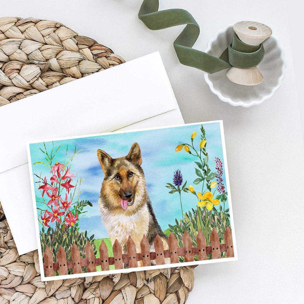 German Shepherd Spring Greeting Cards Pack of 8 Blank Cards with Envelopes Whimsical A7 Size 5x7