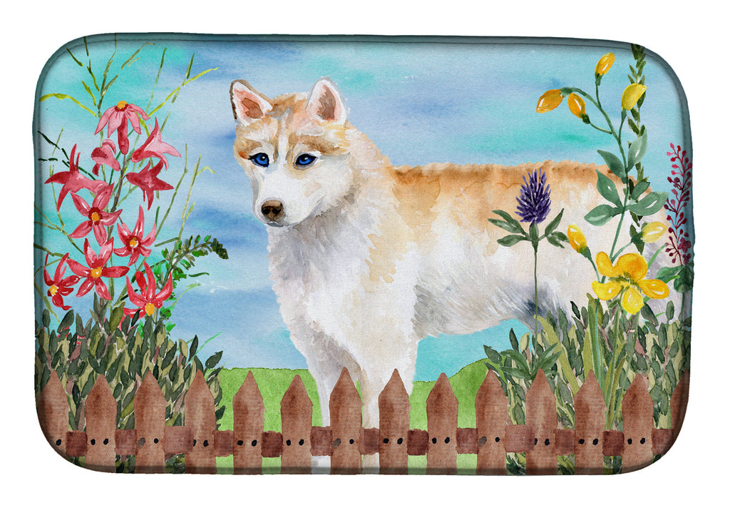 Siberian Husky Spring Dish Drying Mat Absorbent Dish Drying Mat Pad for Kitchen Counter Dish Drainer Mat for Countertop, 14 x 21", Multicolor