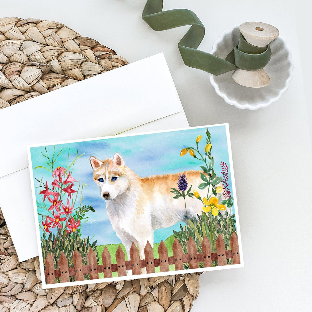 Siberian Husky Spring Greeting Cards Pack of 8 Blank Cards with Envelopes Whimsical A7 Size 5x7