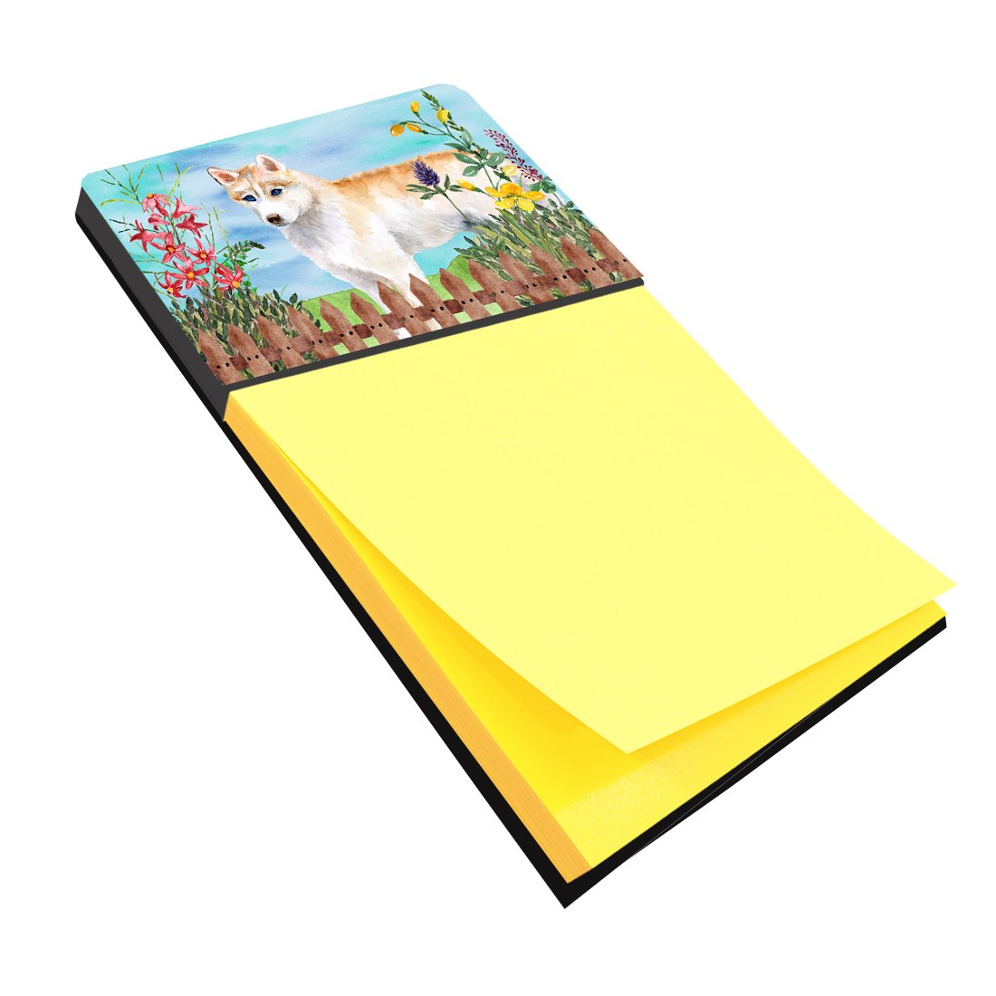 Siberian Husky Spring Watercolor Sticky Note Holder Refillable Dispenser Desk Accessory 3x3 Pad Gift