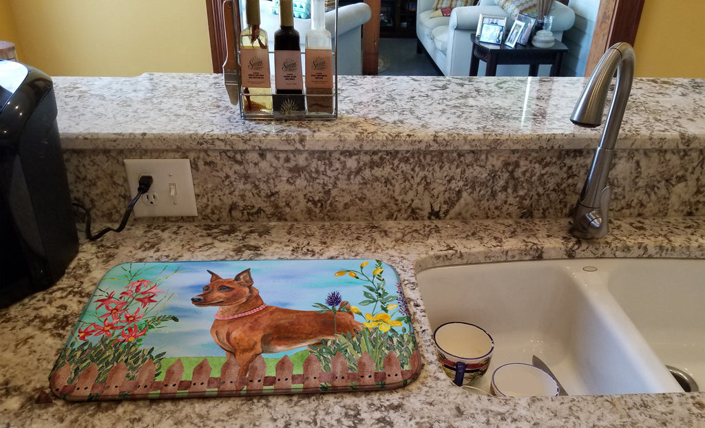 Miniature Pinscher Spring Dish Drying Mat Absorbent Dish Drying Mat Pad for Kitchen Counter Dish Drainer Mat for Countertop, 14 x 21", Multicolor