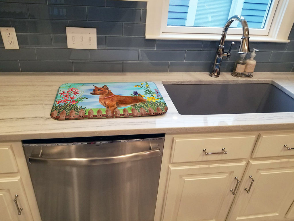 Miniature Pinscher Spring Dish Drying Mat Absorbent Dish Drying Mat Pad for Kitchen Counter Dish Drainer Mat for Countertop, 14 x 21", Multicolor