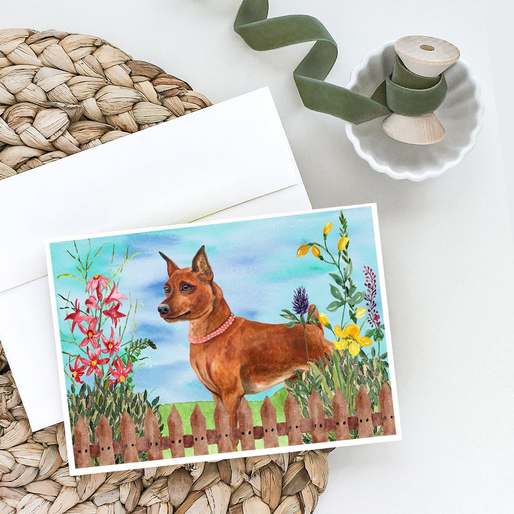 Miniature Pinscher Spring Greeting Cards Pack of 8 Blank Cards with Envelopes Whimsical A7 Size 5x7
