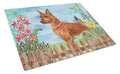 Miniature Pinscher Spring Cutting Board Tempered Glass Kitchen Cutting Surface, Heat Resistant Chopping, Non-Slip Feet, Food Prep & Serving