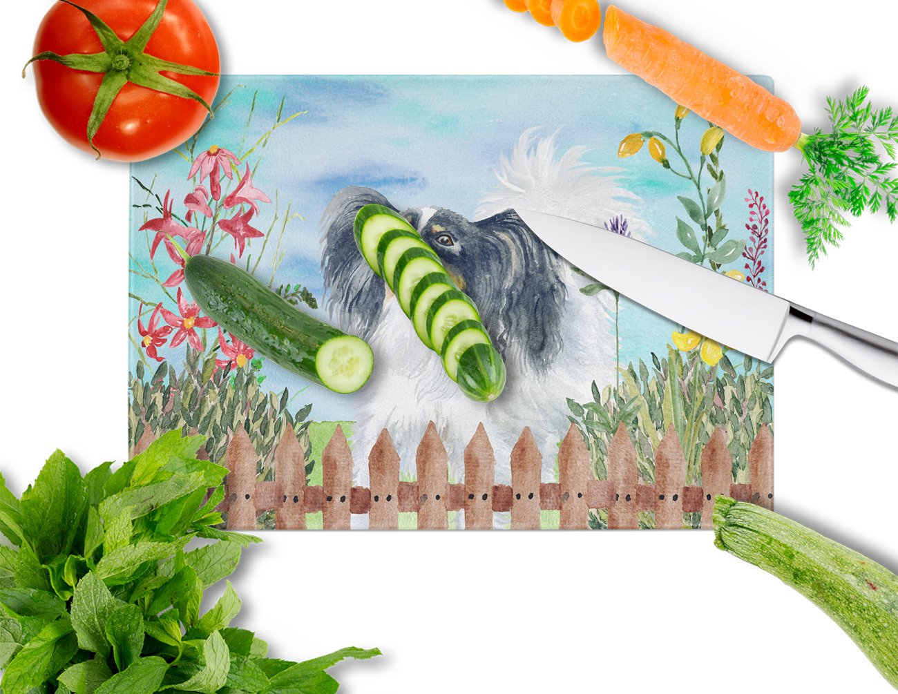 Papillon Spring Cutting Board Tempered Glass Kitchen Cutting Surface, Heat Resistant Chopping, Non-Slip Feet, Food Prep & Serving