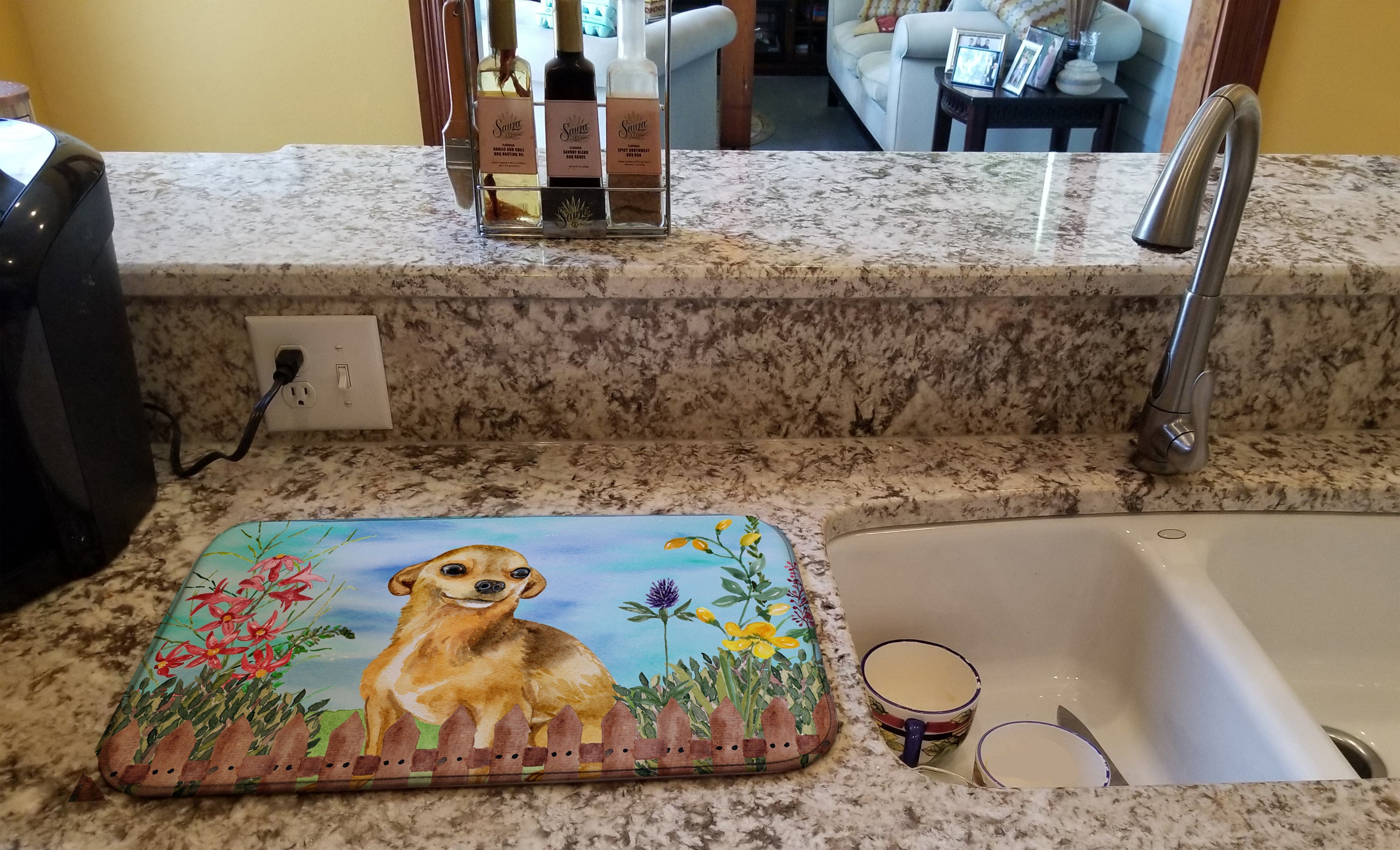 Chihuahua Spring Dish Drying Mat Absorbent Dish Drying Mat Pad for Kitchen Counter Dish Drainer Mat for Countertop, 14 x 21", Multicolor