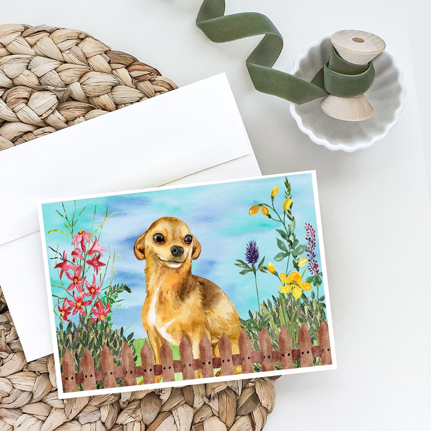 Chihuahua Spring Greeting Cards Pack of 8 Blank Cards with Envelopes Whimsical A7 Size 5x7