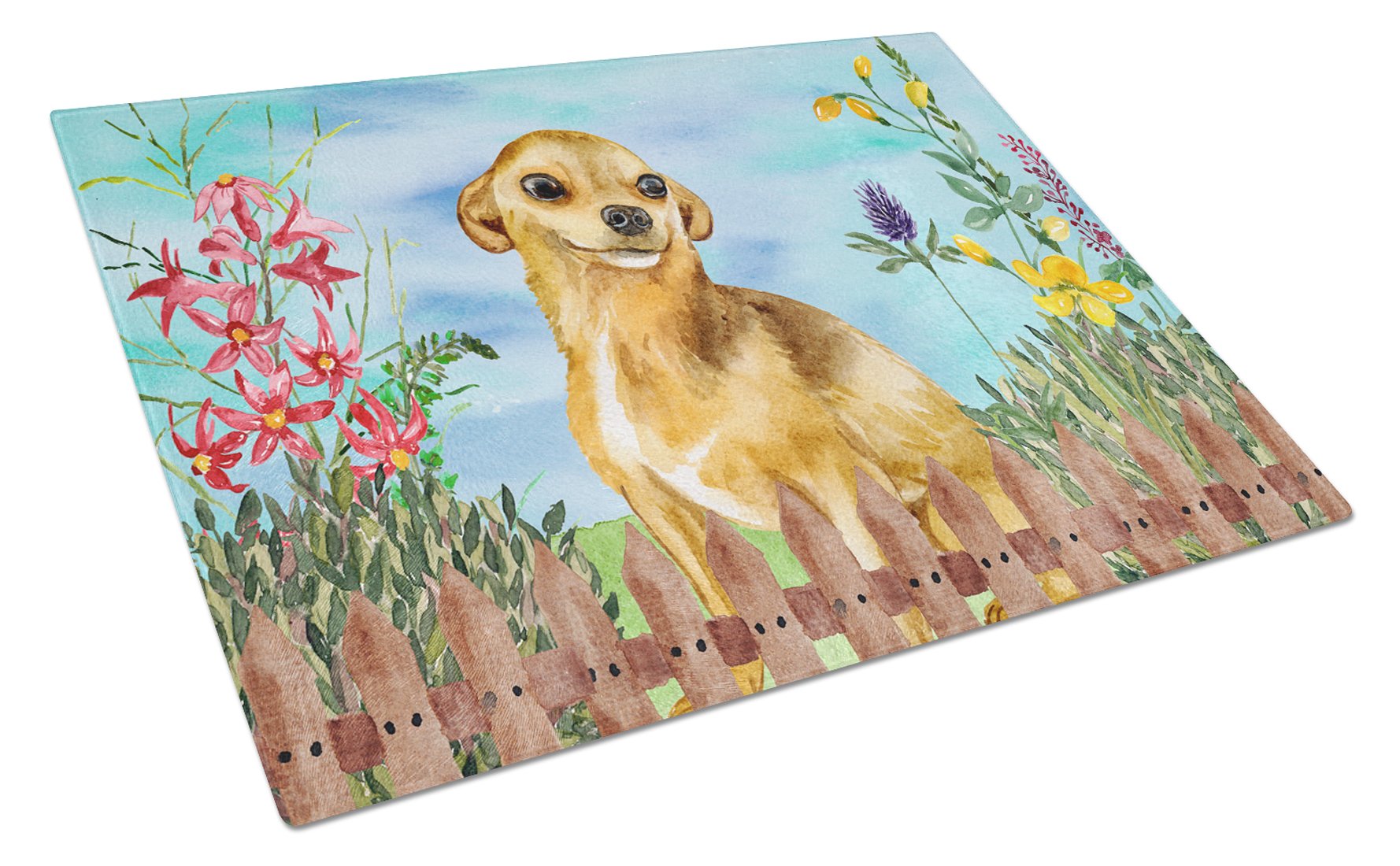Chihuahua Spring Cutting Board Tempered Glass Kitchen Cutting Surface, Heat Resistant Chopping, Non-Slip Feet, Food Prep & Serving