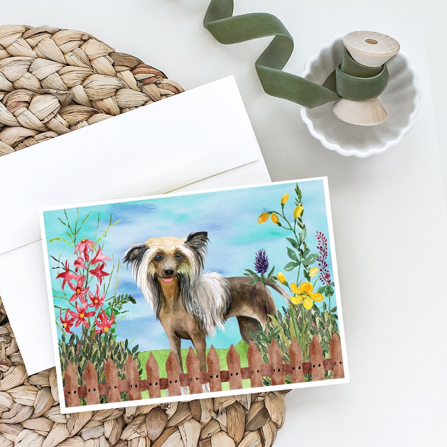 Chinese Crested Spring Greeting Cards Pack of 8 Blank Cards with Envelopes Whimsical A7 Size 5x7