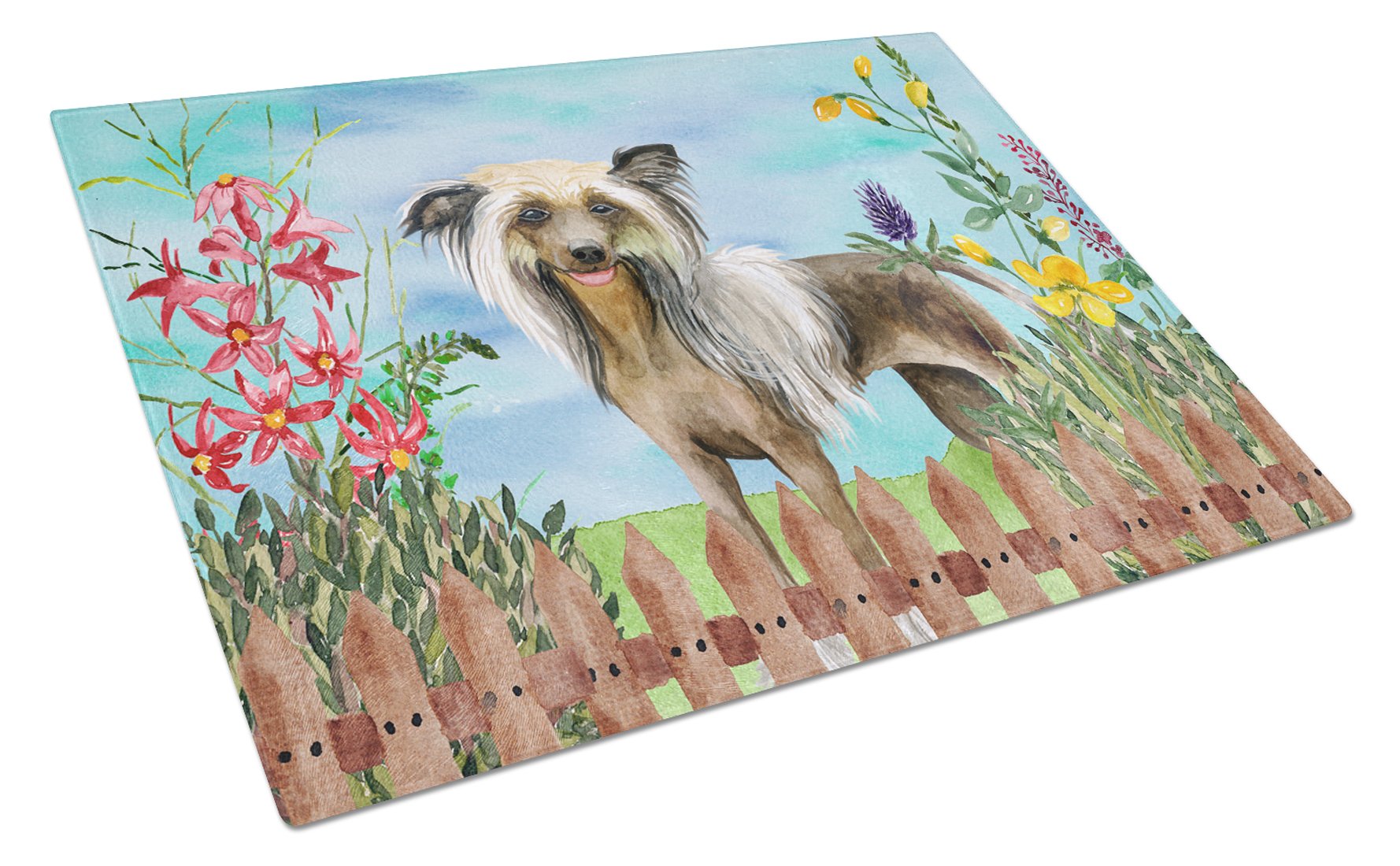 Chinese Crested Spring Cutting Board Tempered Glass Kitchen Cutting Surface, Heat Resistant Chopping, Non-Slip Feet, Food Prep & Serving