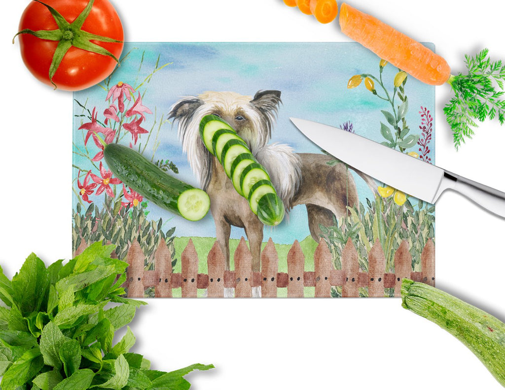 Chinese Crested Spring Cutting Board Tempered Glass Kitchen Cutting Surface, Heat Resistant Chopping, Non-Slip Feet, Food Prep & Serving