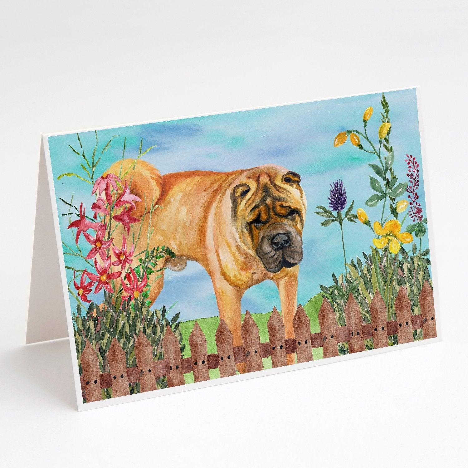 Shar Pei Spring Greeting Cards Pack of 8 Blank Cards with Envelopes Whimsical A7 Size 5x7