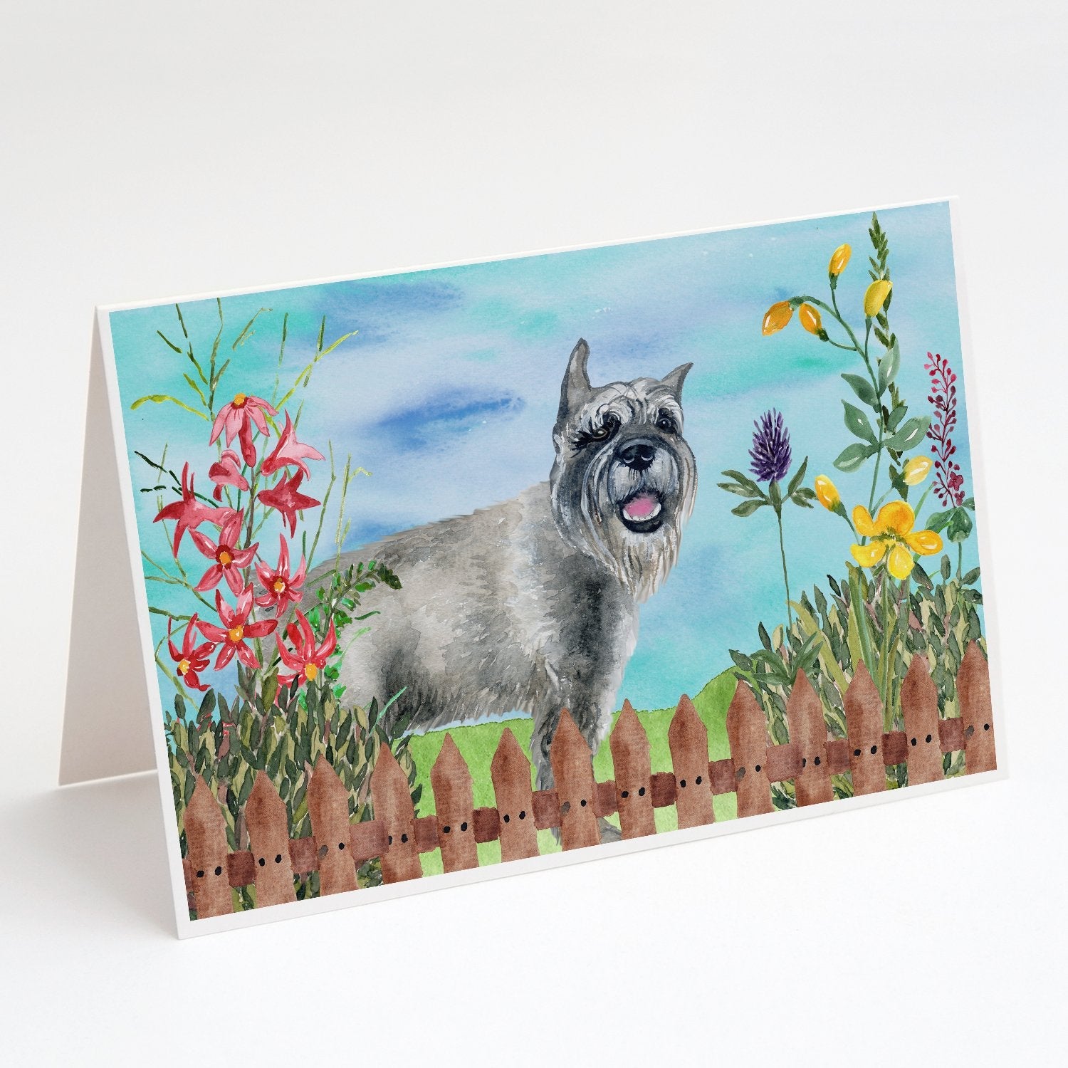 Schnauzer Spring Greeting Cards Pack of 8 Blank Cards with Envelopes Whimsical A7 Size 5x7