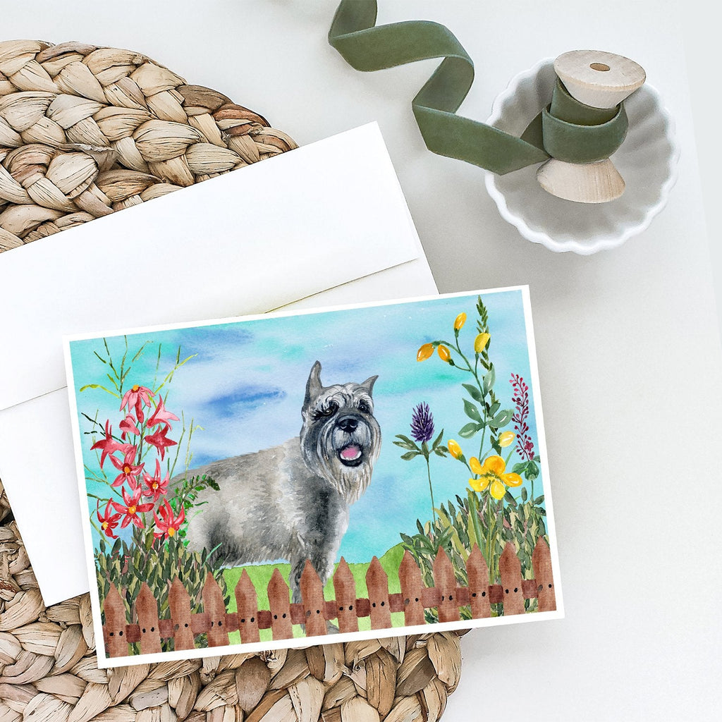 Schnauzer Spring Greeting Cards Pack of 8 Blank Cards with Envelopes Whimsical A7 Size 5x7