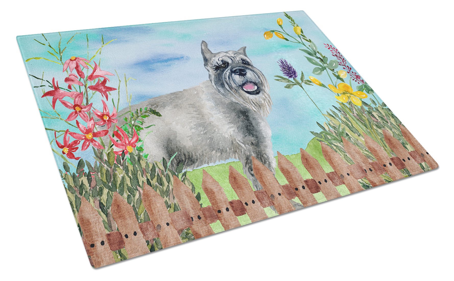Schnauzer Spring Cutting Board Tempered Glass Kitchen Cutting Surface, Heat Resistant Chopping, Non-Slip Feet, Food Prep & Serving