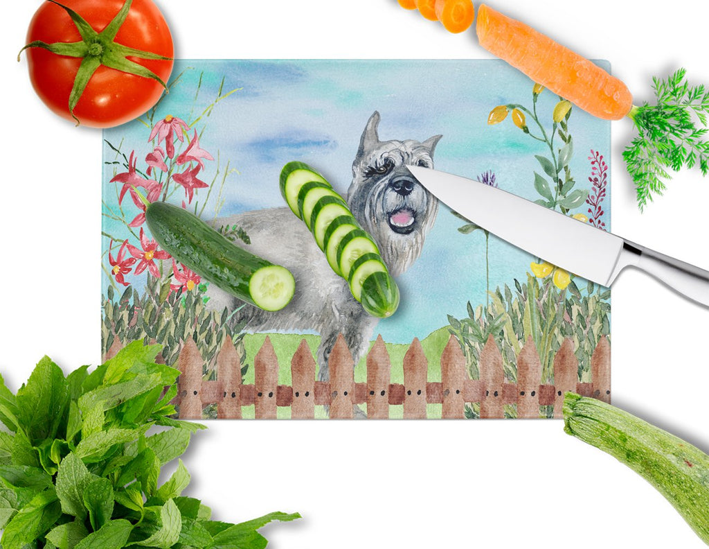 Schnauzer Spring Cutting Board Tempered Glass Kitchen Cutting Surface, Heat Resistant Chopping, Non-Slip Feet, Food Prep & Serving