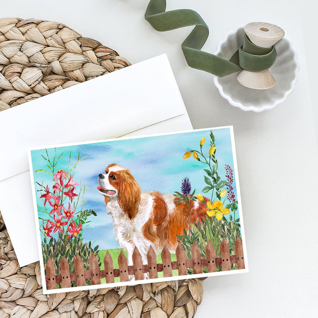 Cavalier Spaniel Spring Greeting Cards Pack of 8 Blank Cards with Envelopes Whimsical A7 Size 5x7
