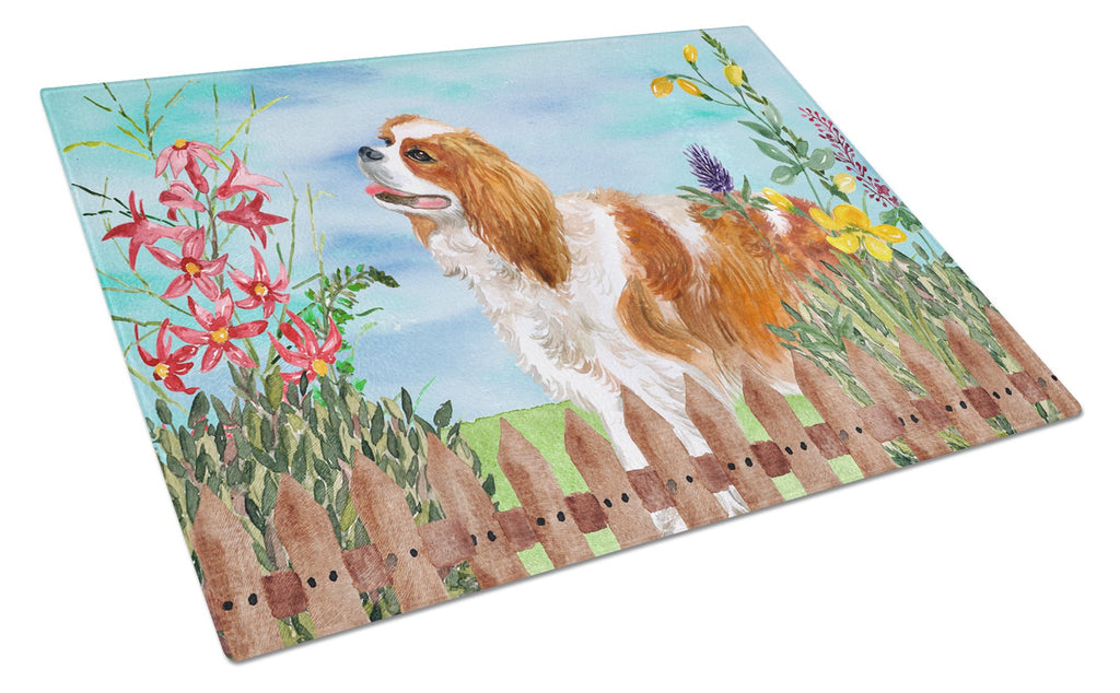 Cavalier Spaniel Spring Cutting Board Tempered Glass Kitchen Cutting Surface, Heat Resistant Chopping, Non-Slip Feet, Food Prep & Serving