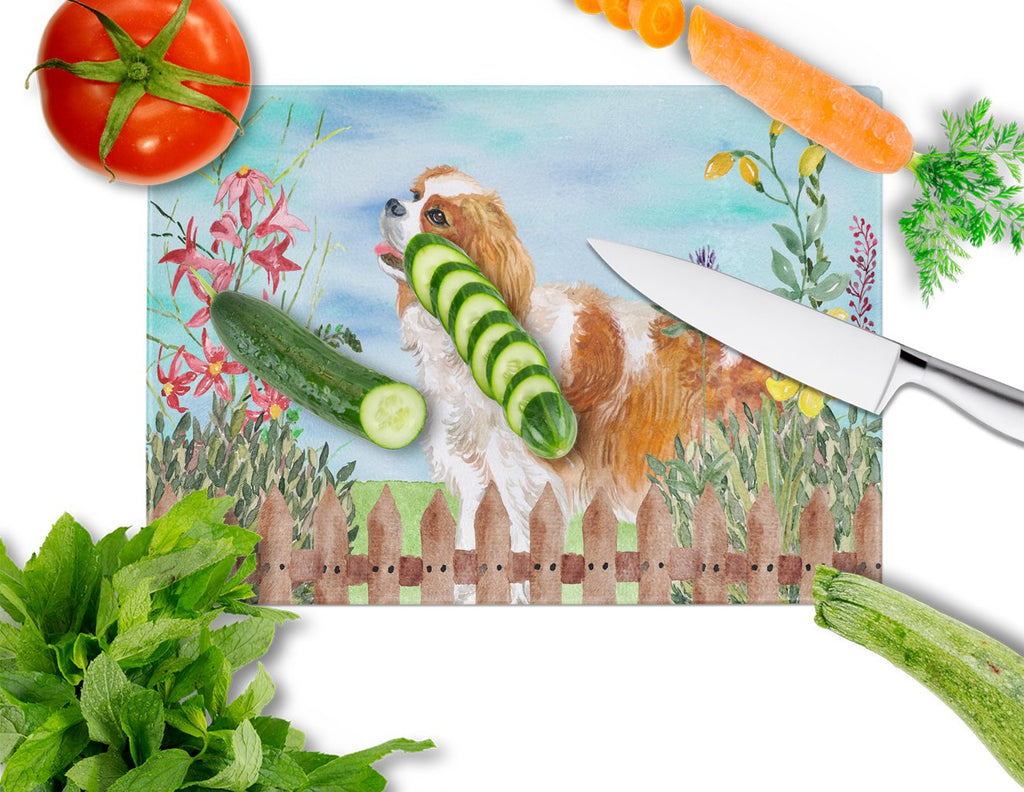 Cavalier Spaniel Spring Cutting Board Tempered Glass Kitchen Cutting Surface, Heat Resistant Chopping, Non-Slip Feet, Food Prep & Serving