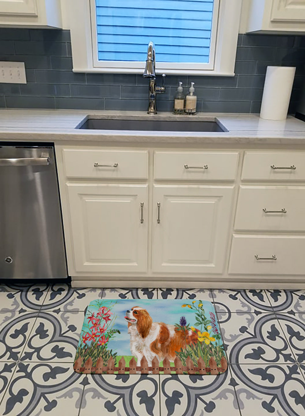 Cavalier Spaniel Spring Memory Foam Kitchen Mat Machine Washable Anti-Fatigue Cushion Comfort Bath or Kitchen Rug