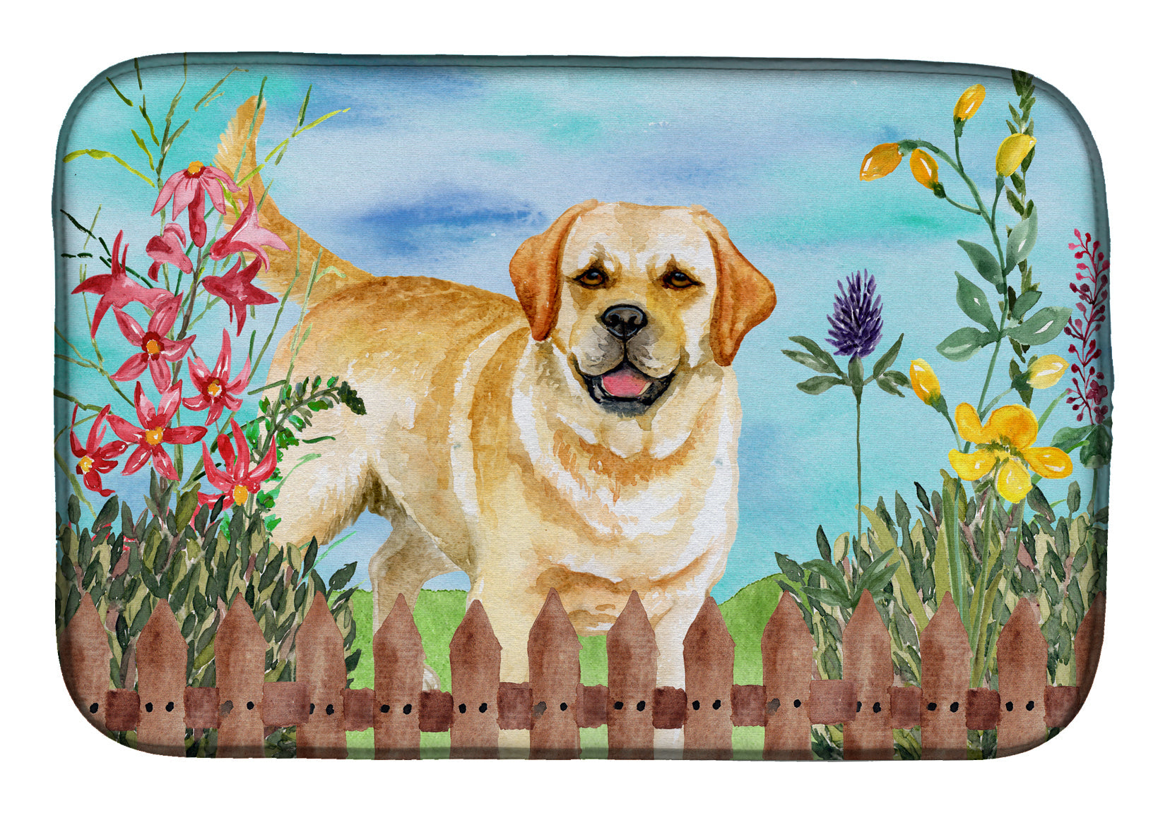 Golden Retriever Spring Dish Drying Mat Absorbent Dish Drying Mat Pad for Kitchen Counter Dish Drainer Mat for Countertop, 14 x 21", Multicolor