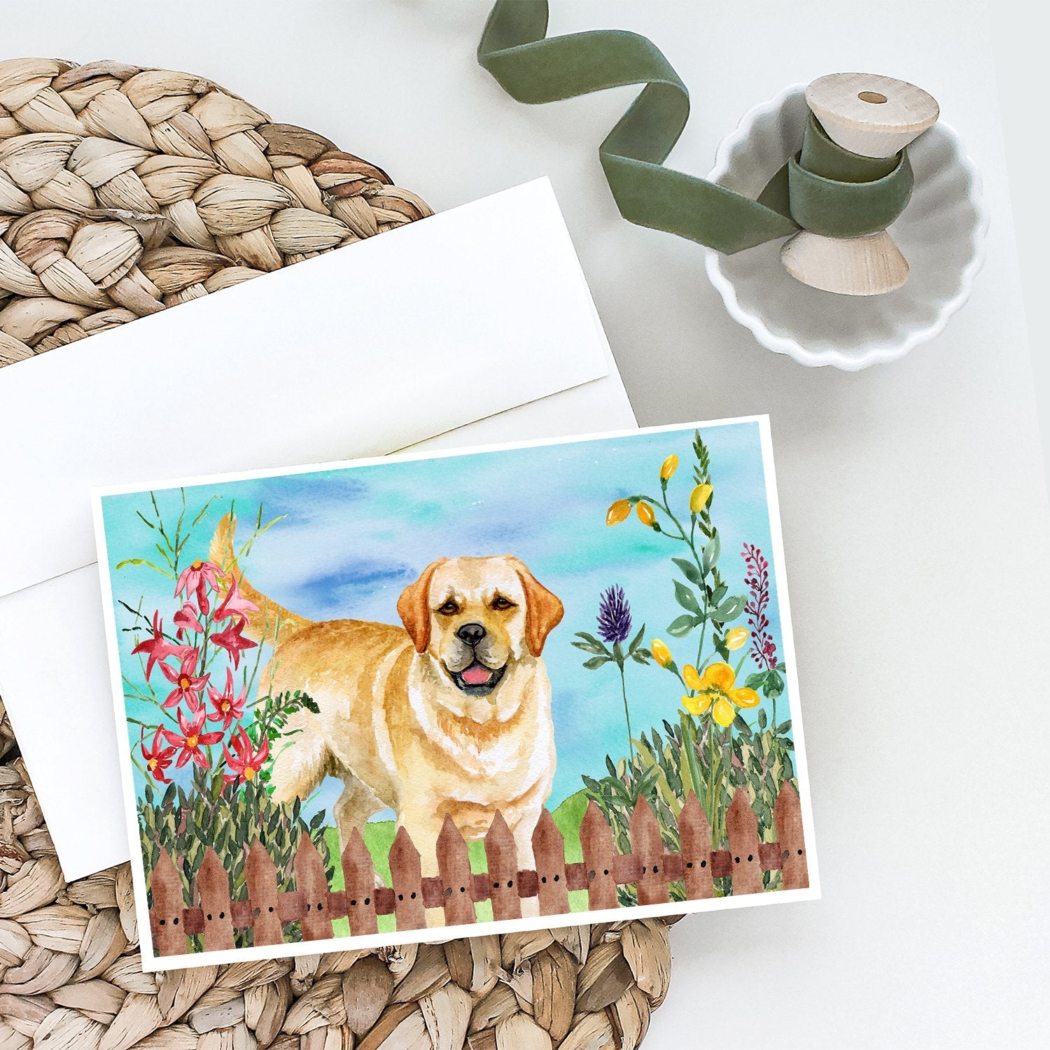 Golden Retriever Spring Greeting Cards Pack of 8 Blank Cards with Envelopes Whimsical A7 Size 5x7