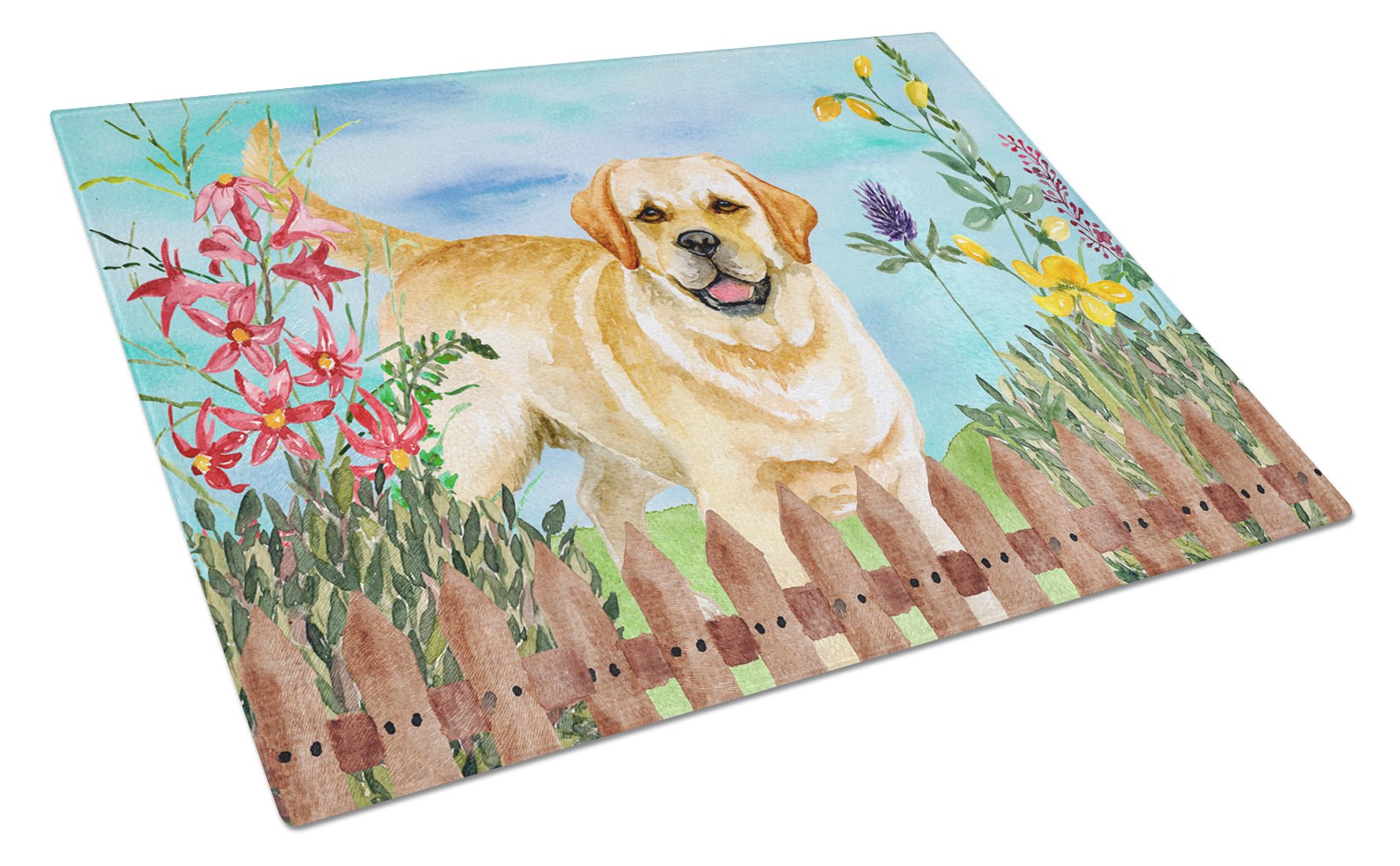 Golden Retriever Spring Cutting Board Tempered Glass Kitchen Cutting Surface, Heat Resistant Chopping, Non-Slip Feet, Food Prep & Serving
