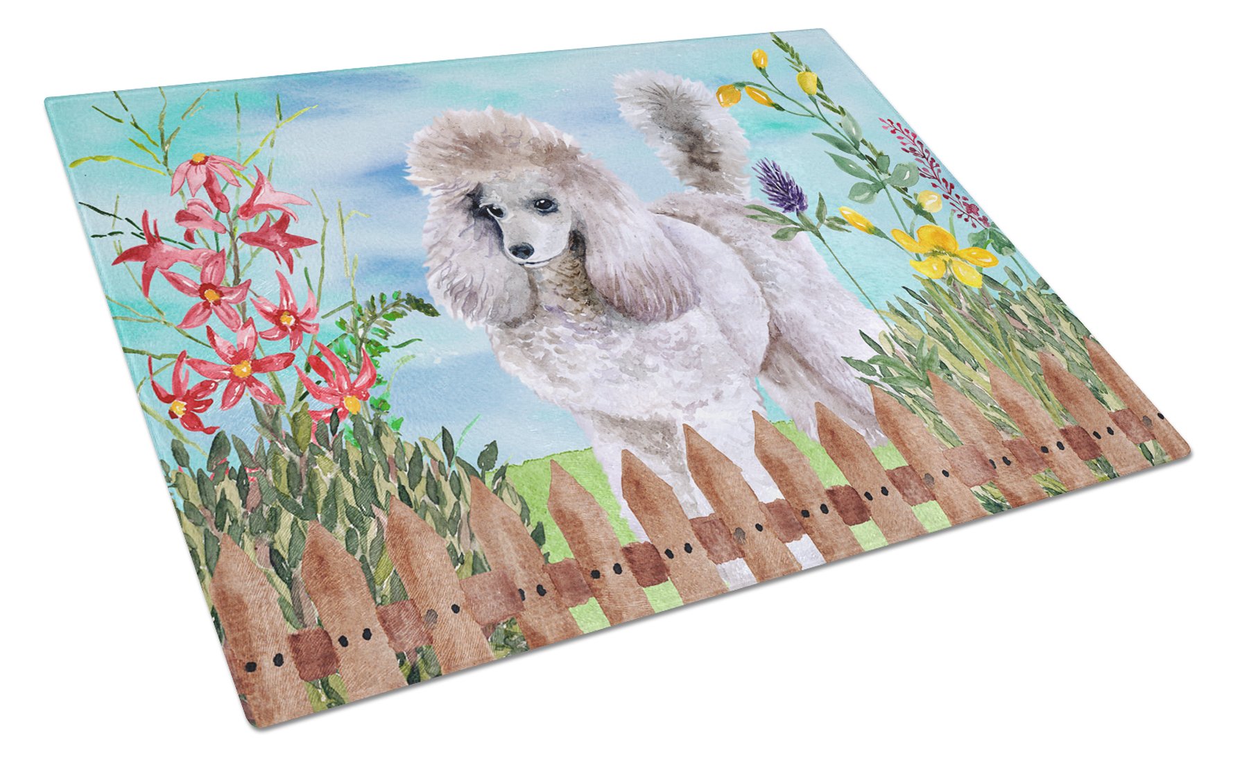 Poodle Spring Cutting Board Tempered Glass Kitchen Cutting Surface, Heat Resistant Chopping, Non-Slip Feet, Food Prep & Serving