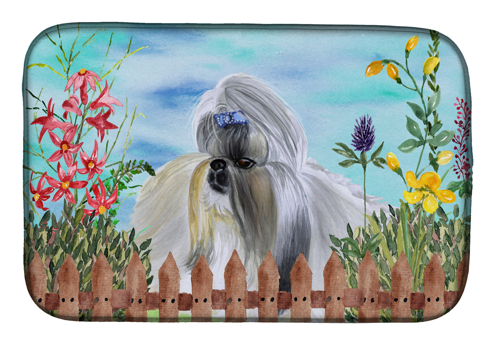 Shih Tzu Spring Dish Drying Mat Absorbent Dish Drying Mat Pad for Kitchen Counter Dish Drainer Mat for Countertop, 14 x 21", Multicolor