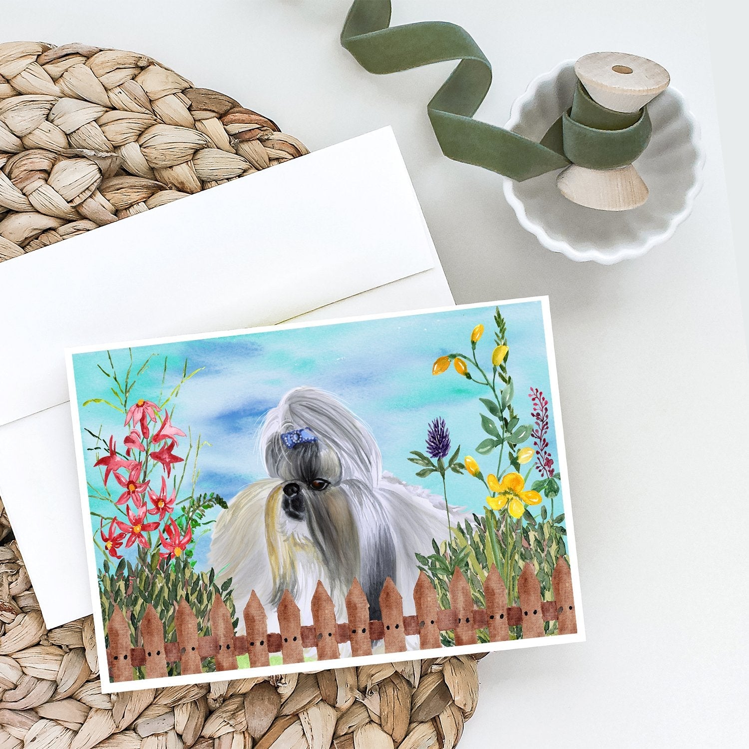 Shih Tzu Spring Greeting Cards Pack of 8 Blank Cards with Envelopes Whimsical A7 Size 5x7