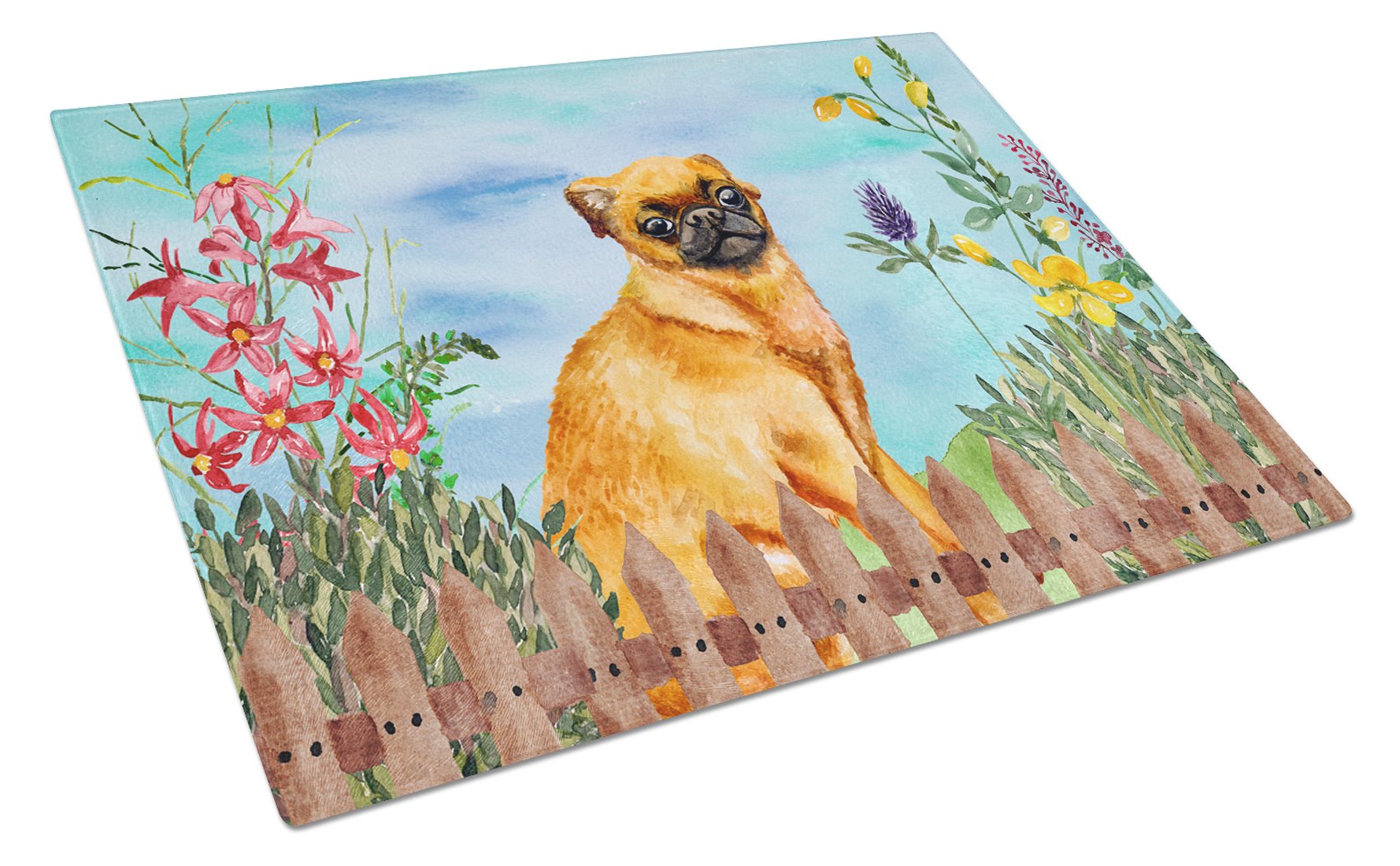 Small Brabant Griffon Spring Cutting Board Tempered Glass Kitchen Cutting Surface, Heat Resistant Chopping, Non-Slip Feet, Food Prep & Serving