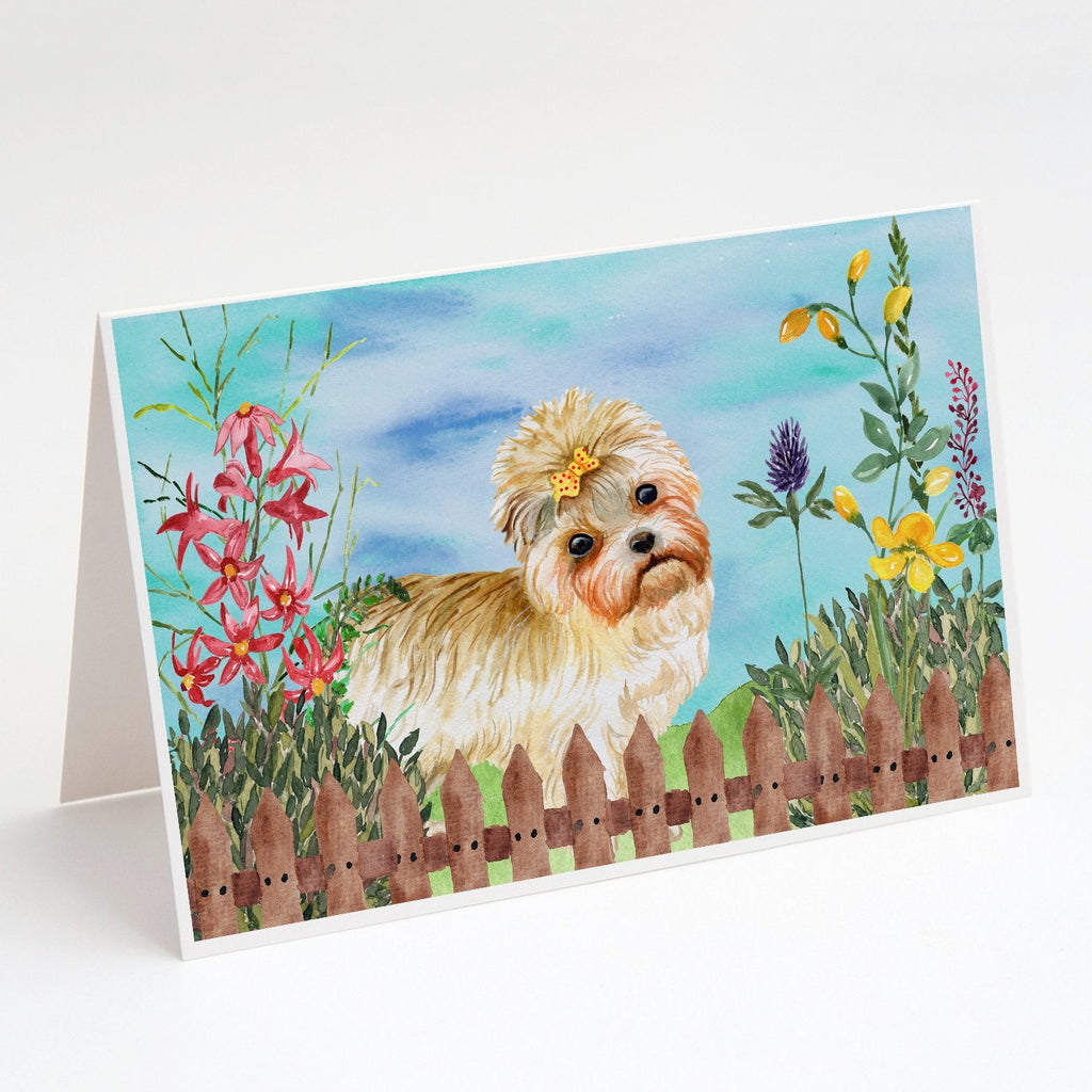 Morkie Spring Greeting Cards Pack of 8 Blank Cards with Envelopes Whimsical A7 Size 5x7