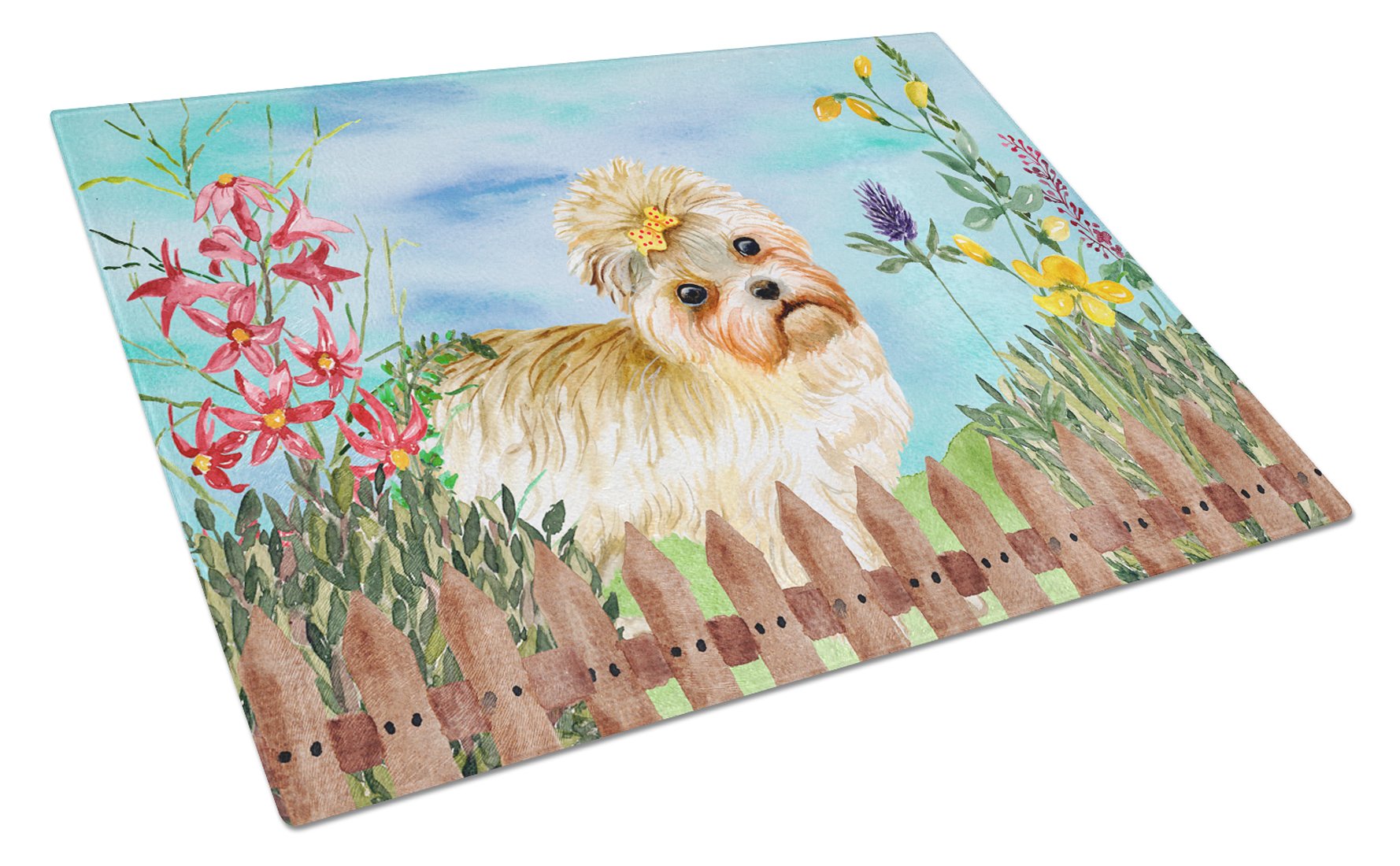 Morkie Spring Cutting Board Tempered Glass Kitchen Cutting Surface, Heat Resistant Chopping, Non-Slip Feet, Food Prep & Serving