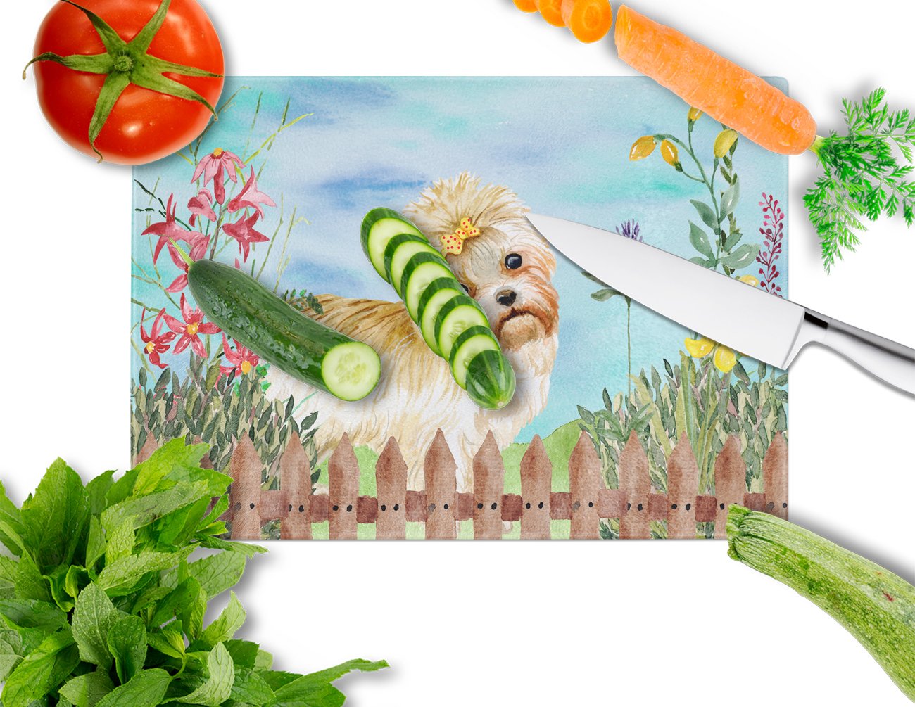 Morkie Spring Cutting Board Tempered Glass Kitchen Cutting Surface, Heat Resistant Chopping, Non-Slip Feet, Food Prep & Serving