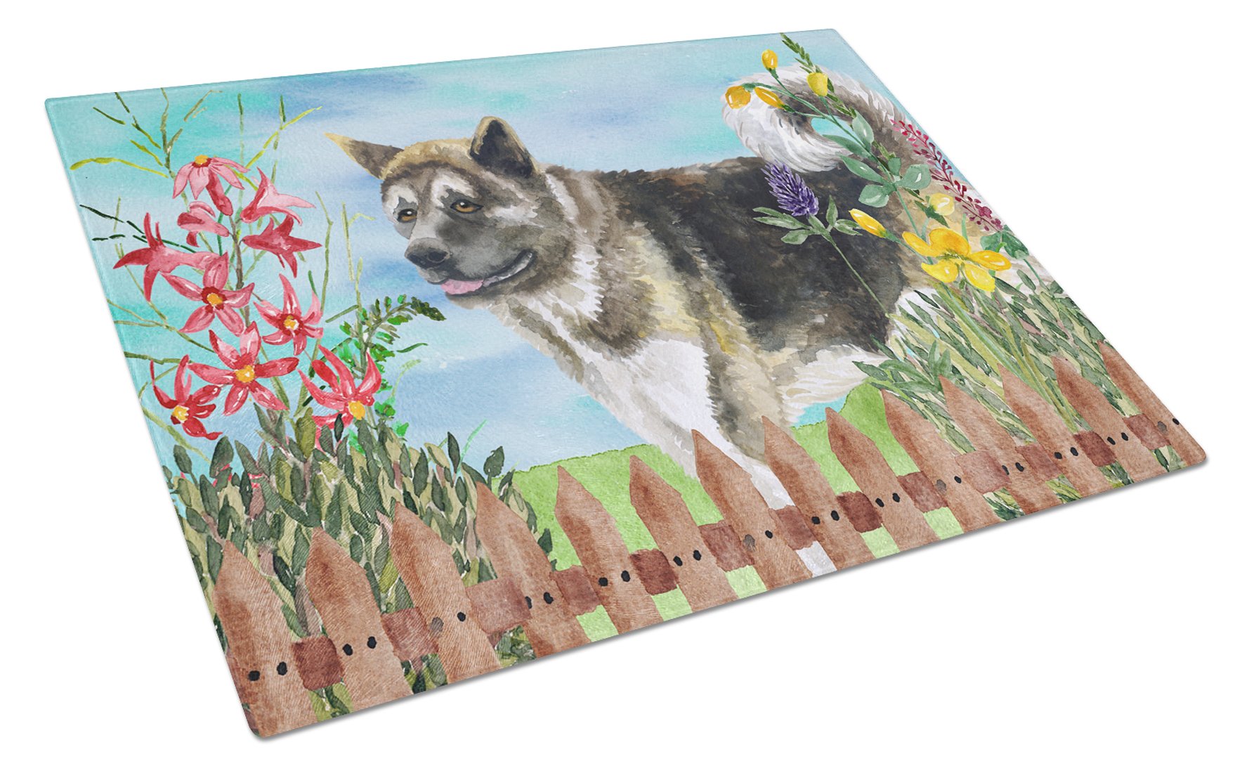 American Akita Spring Cutting Board Tempered Glass Kitchen Cutting Surface, Heat Resistant Chopping, Non-Slip Feet, Food Prep & Serving