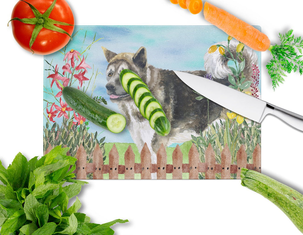 American Akita Spring Cutting Board Tempered Glass Kitchen Cutting Surface, Heat Resistant Chopping, Non-Slip Feet, Food Prep & Serving