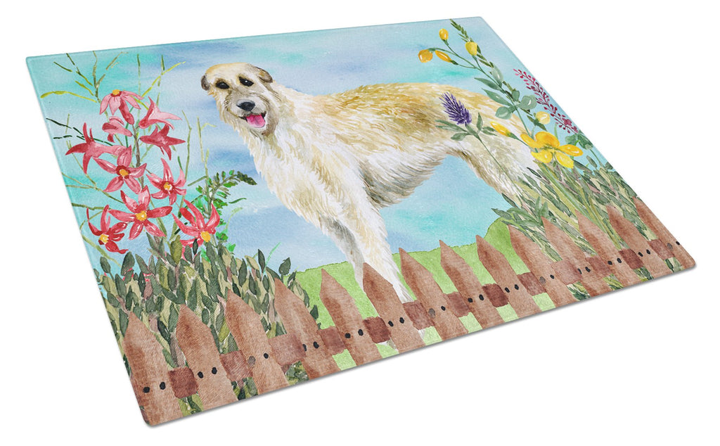Irish Wolfhound Spring Cutting Board Tempered Glass Kitchen Cutting Surface, Heat Resistant Chopping, Non-Slip Feet, Food Prep & Serving