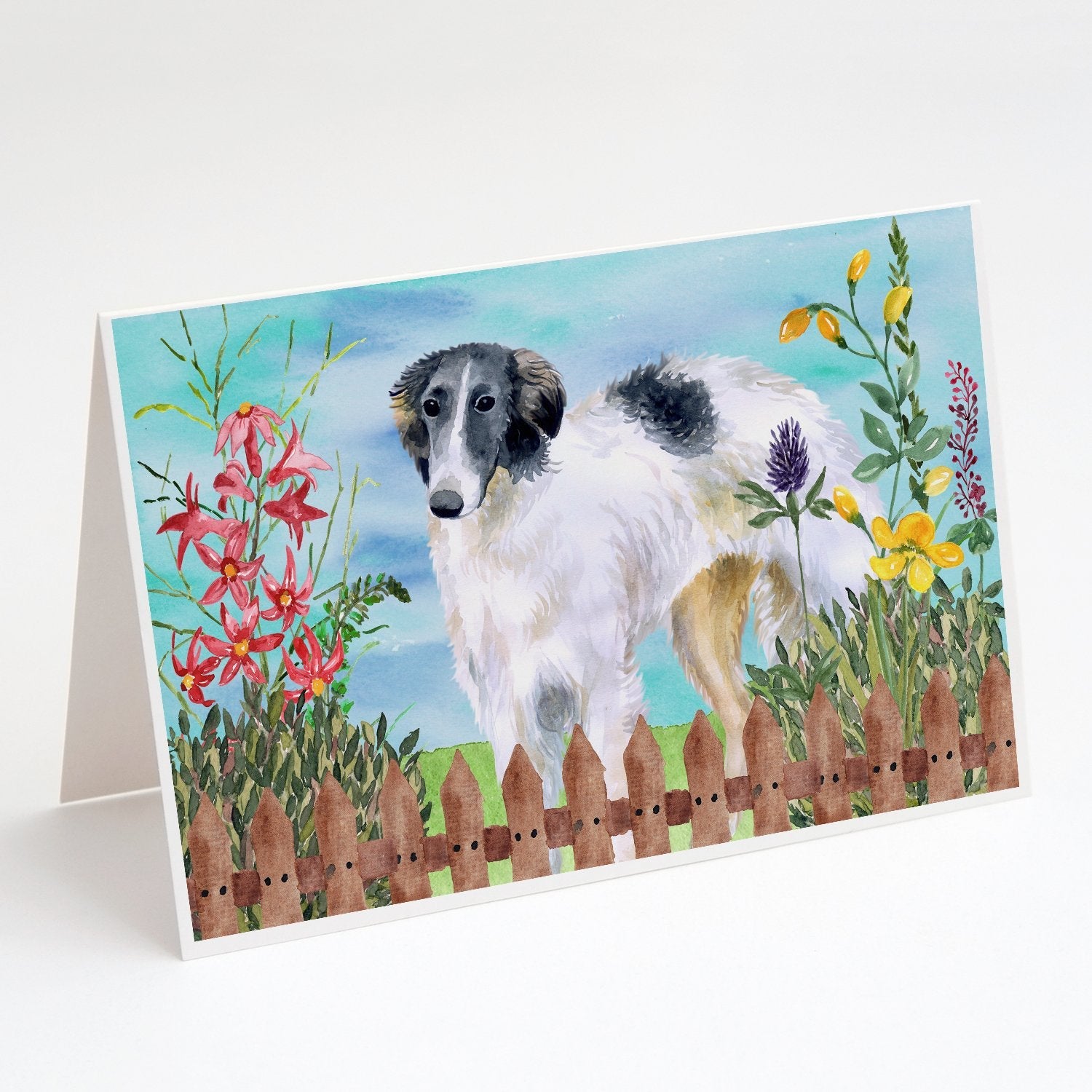 Borzoi Spring Greeting Cards Pack of 8 Blank Cards with Envelopes Whimsical A7 Size 5x7