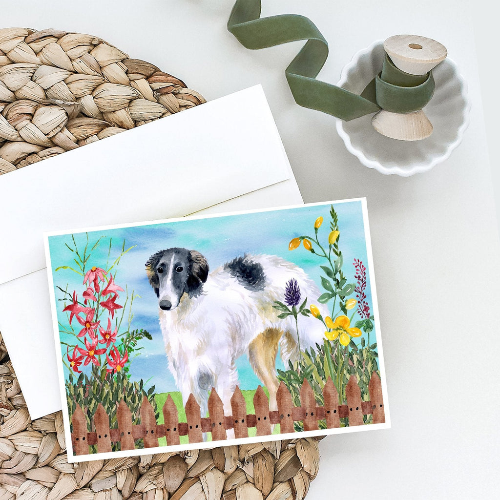 Borzoi Spring Greeting Cards Pack of 8 Blank Cards with Envelopes Whimsical A7 Size 5x7