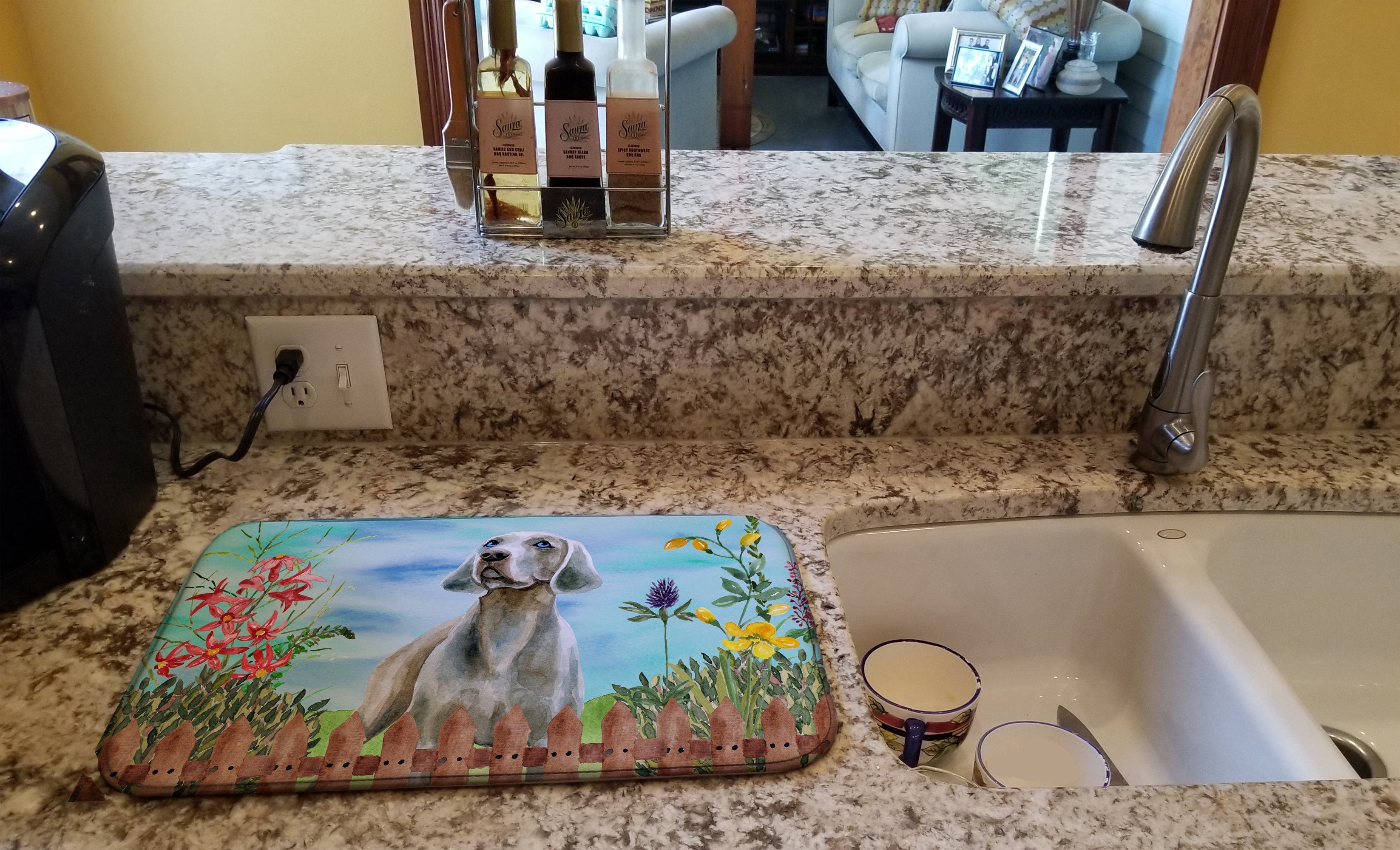 Weimaraner Spring Dish Drying Mat Absorbent Dish Drying Mat Pad for Kitchen Counter Dish Drainer Mat for Countertop, 14 x 21", Multicolor