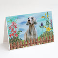 Weimaraner Spring Greeting Cards Pack of 8 Blank Cards with Envelopes Whimsical A7 Size 5x7