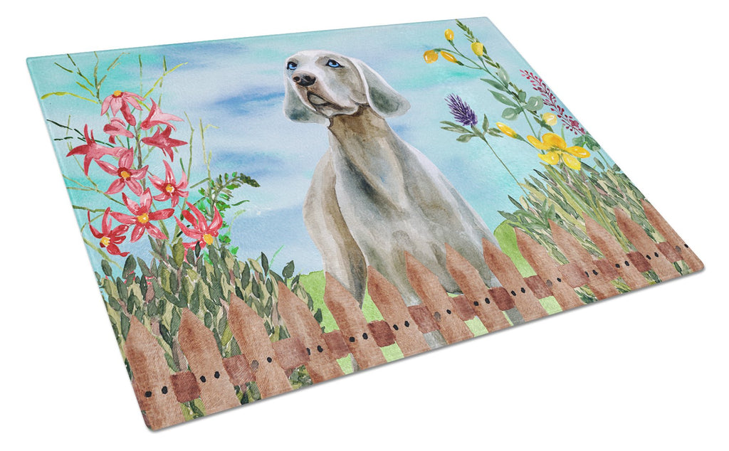 Weimaraner Spring Cutting Board Tempered Glass Kitchen Cutting Surface, Heat Resistant Chopping, Non-Slip Feet, Food Prep & Serving
