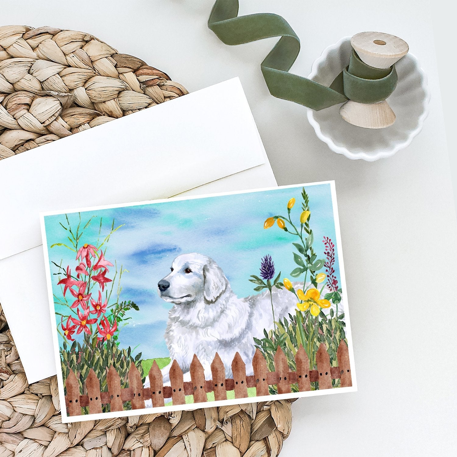 Maremma Sheepdog Spring Greeting Cards Pack of 8 Blank Cards with Envelopes Whimsical A7 Size 5x7