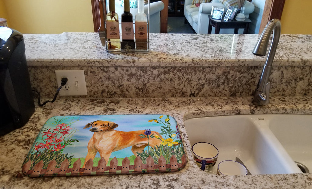 Rhodesian Ridgeback Spring Dish Drying Mat Absorbent Dish Drying Mat Pad for Kitchen Counter Dish Drainer Mat for Countertop, 14 x 21", Multicolor