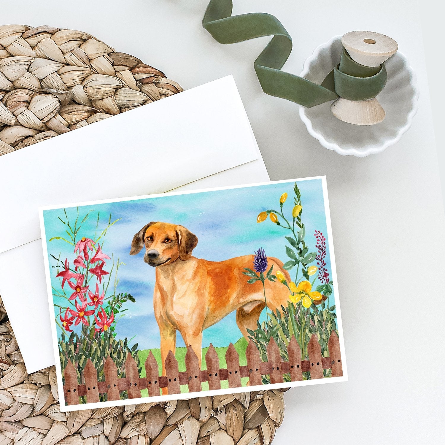 Rhodesian Ridgeback Spring Greeting Cards Pack of 8 Blank Cards with Envelopes Whimsical A7 Size 5x7