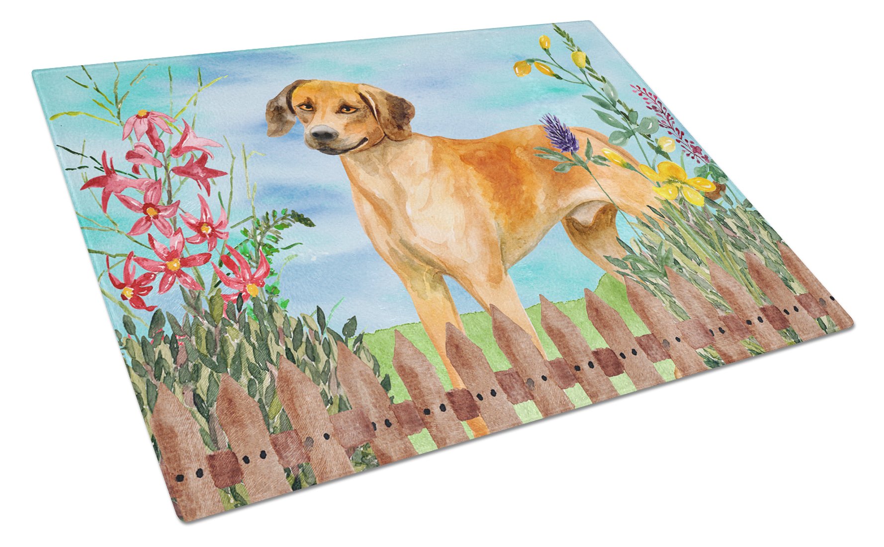 Rhodesian Ridgeback Spring Cutting Board Tempered Glass Kitchen Cutting Surface, Heat Resistant Chopping, Non-Slip Feet, Food Prep & Serving