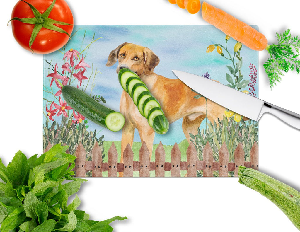 Rhodesian Ridgeback Spring Cutting Board Tempered Glass Kitchen Cutting Surface, Heat Resistant Chopping, Non-Slip Feet, Food Prep & Serving