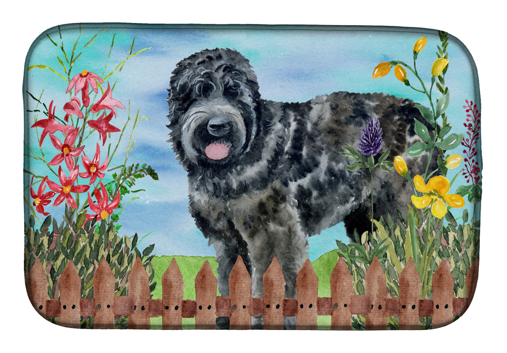 Black Russian Terrier Spring Dish Drying Mat Absorbent Dish Drying Mat Pad for Kitchen Counter Dish Drainer Mat for Countertop, 14 x 21", Multicolor