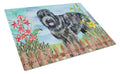 Black Russian Terrier Spring Cutting Board Tempered Glass Kitchen Cutting Surface, Heat Resistant Chopping, Non-Slip Feet, Food Prep & Serving